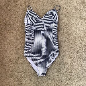 Blue and White Striped One Piece Maternity